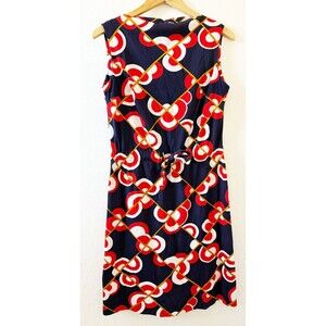 Vintage 70's Women's Red White Blue Bold Geometric Sheath Dress Boat Neck sz. M
